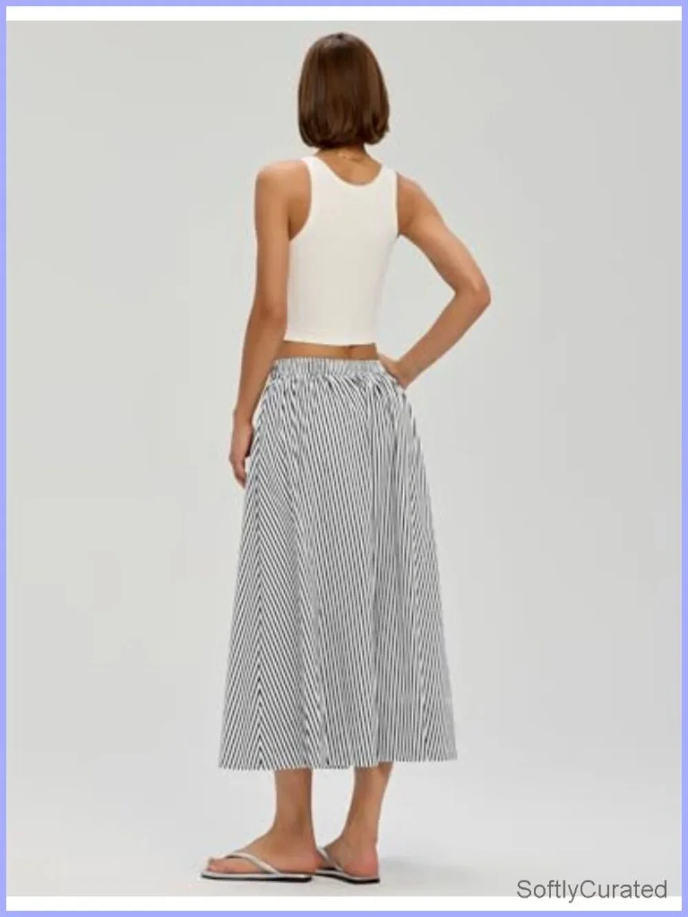 Women's A-Line Midi Skirt with Pockets Cotton Flowy Elastic Waist Summer Beach